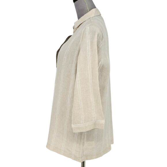 Tahari Top Womens Small Beige Linen Blouse Lightweight Pullover Resort Beach - Picture 5 of 11